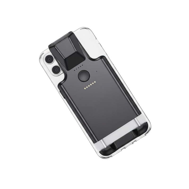 Scanner di codici a barre portatile 2D con clip posteriore Bluetooth, compatibile con Android e iOS per QR e Data Matrix.