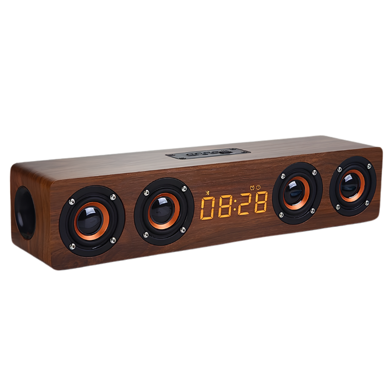 Home speaker bar con 4 altoparlanti, display digitale e connessione Bluetooth. Batteria 3000mAh, potenza 20W.