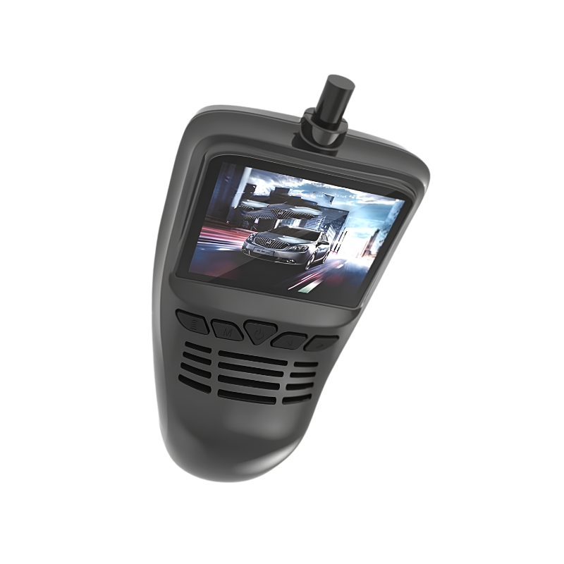 Dashcam auto Full HD con display 2.0 inch, lente angolo ampio e supporto micro SD per registrazione video ad alta definizione.