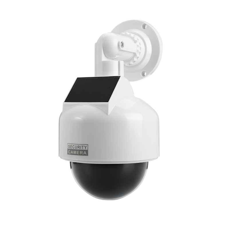 Camera di sicurezza finta solare impermeabile per uso esterno, con pannello fotovoltaico e housing in ABS.