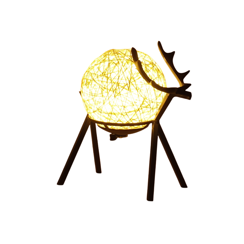 Lampada da letto stag retro con sfera in corda, luce LED calda, controllo vocale e dimmerabile per ambiente romantico.