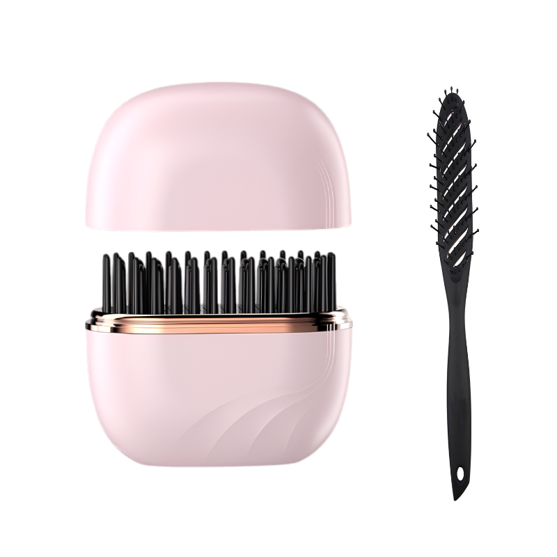 Spazzola termica portatile rosa con custodia, liscia i capelli in 30 secondi,Controllo temperatura 3 velocità, protezione scalpo.
