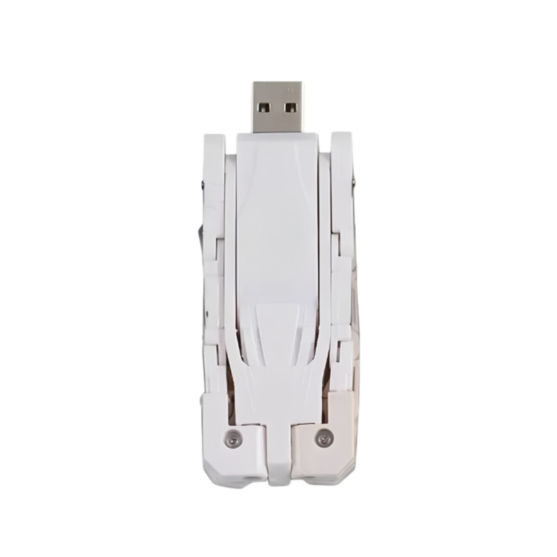 Chiavetta USB bianca design robot, struttura metallica resistente e base appoggio, originale idea regalo.
