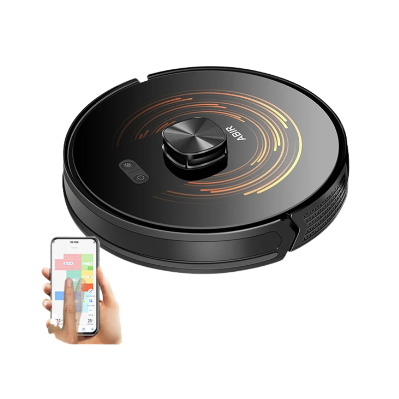 Robot vacuum ABIR X9 con laser Lidar, aspirazione 6500PA e pulizia UV controllata tramite app per mappatura multipiano e zone vietate.