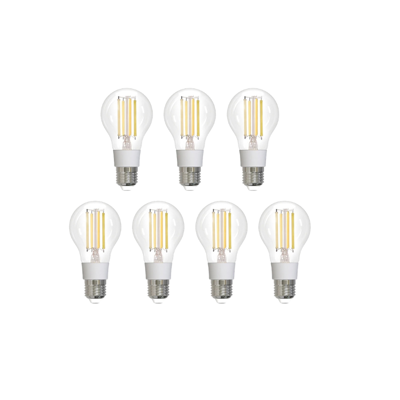 Set di 7 lampadine LED filamento E27 ZigBee smart, dimmerabili e regolabili per color temperatura, compatibili con Tuya e vocali.