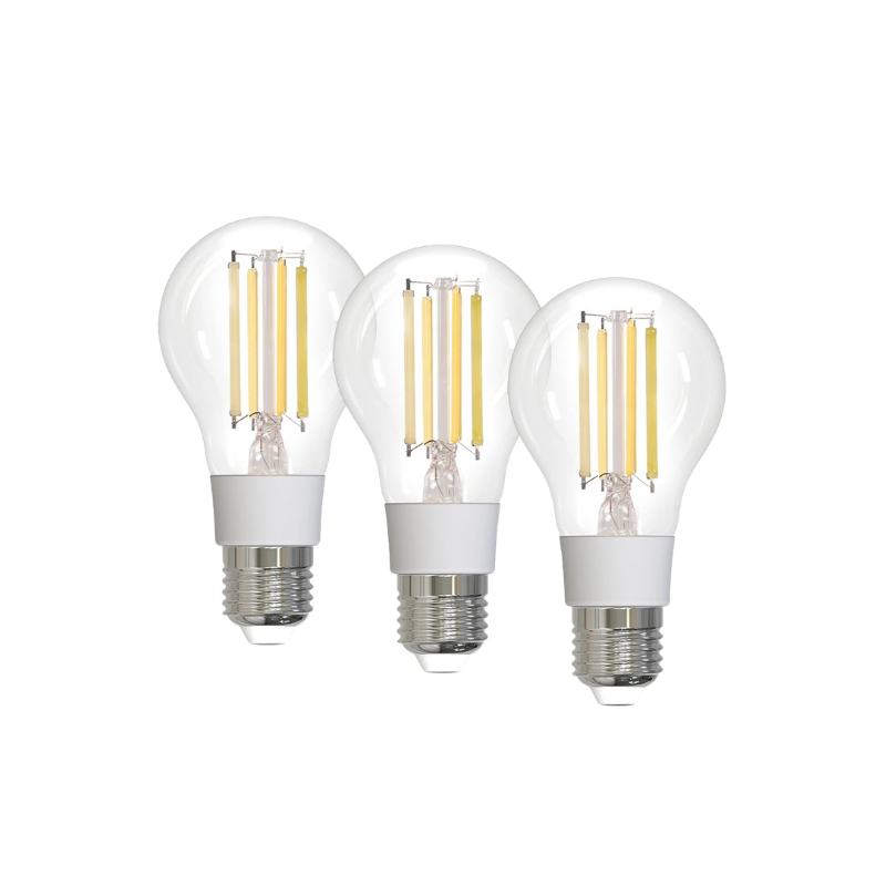 Tre lampadine a filamento LED intelligenti E27 con controllo vocale e luminosità regolabile