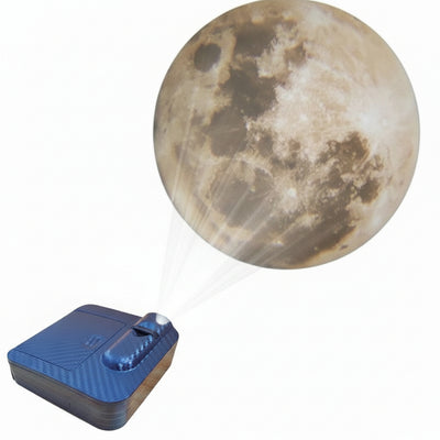 Lampada di proiezione Aurora Moon Galaxy: proietta luna piena, corpo nero in plastica, richiede 3xAAA, misura 6,1 cm.