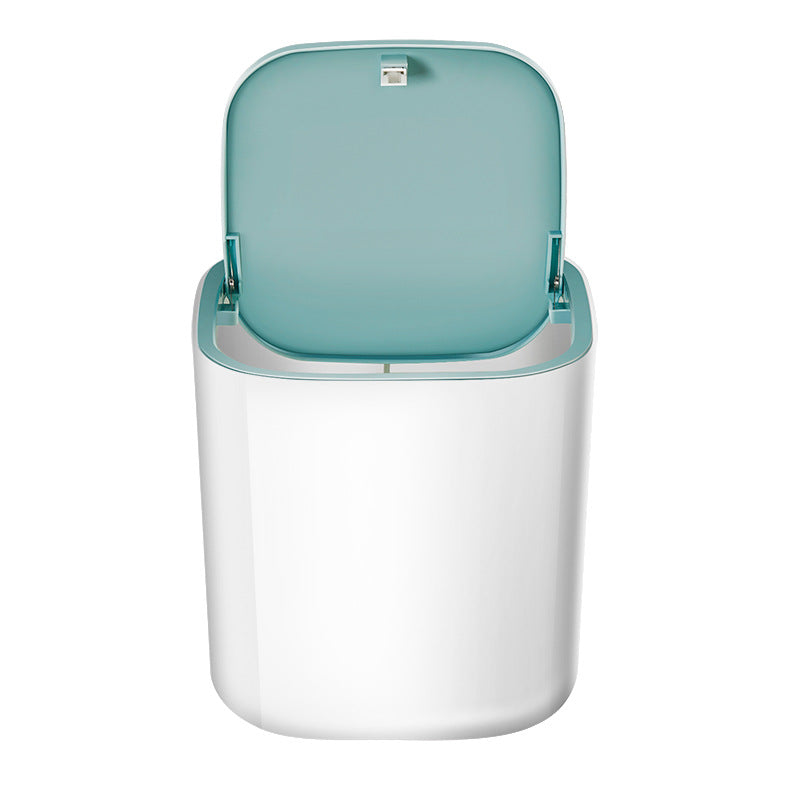 Mini lavatrice ultrasonica da tavolo 3.8L, bianca con coperchio azzurro aperto, USB 5V