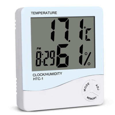 Stazione meteo LCD con termometro/igrometro, orologio 12/24h, allarme, memoria min/max, sensore parete HTC-1/HTC-2