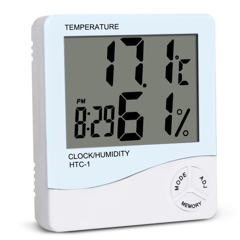 Stazione meteo LCD con termometro/igrometro, orologio 12/24h, allarme, memoria min/max, sensore parete HTC-1/HTC-2