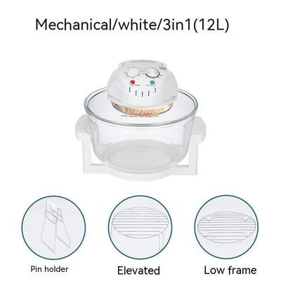 Forno a convezione ad aria in vetro, bianco/meccanico, 12L/17L, 3 in1/4 in1/8 in1, 1300–1400W, 111–240V