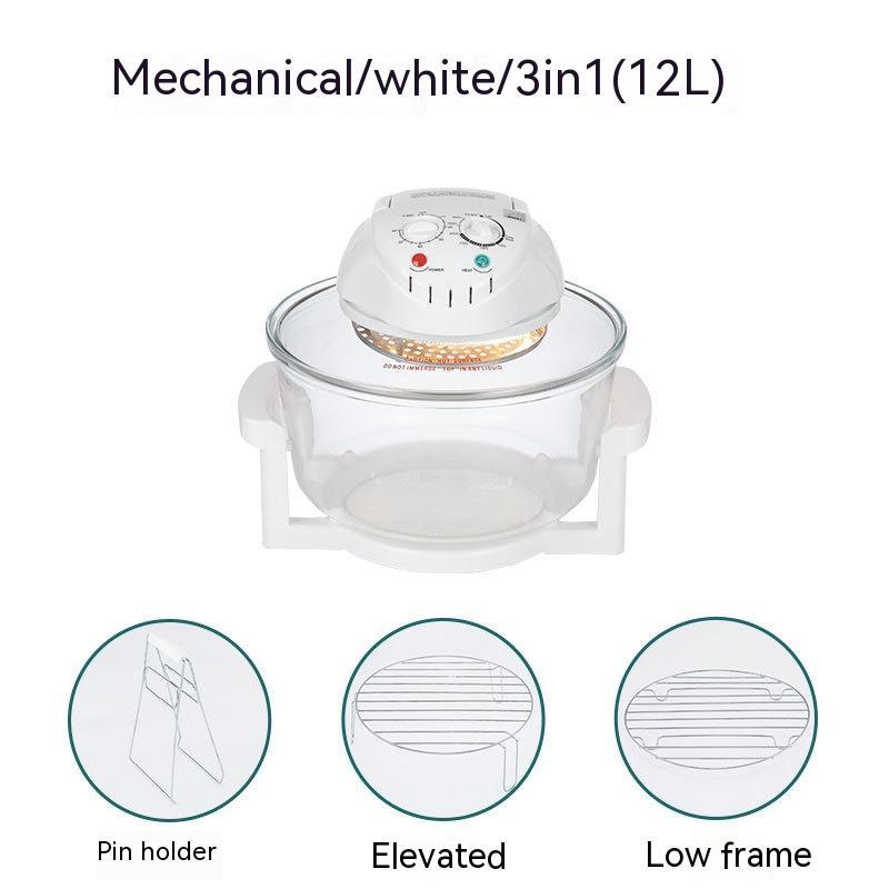 Forno a convezione ad aria in vetro, bianco/meccanico, 12L/17L, 3 in1/4 in1/8 in1, 1300–1400W, 111–240V