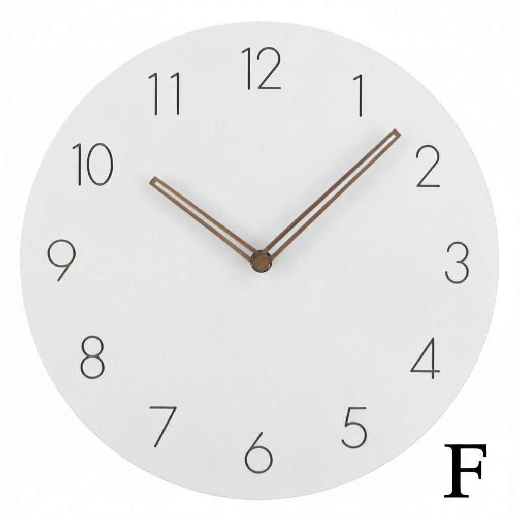 Orologio da parete rotondo in legno, 12 pollici, lancette marrone, numeri arabi neri su sfondo bianco