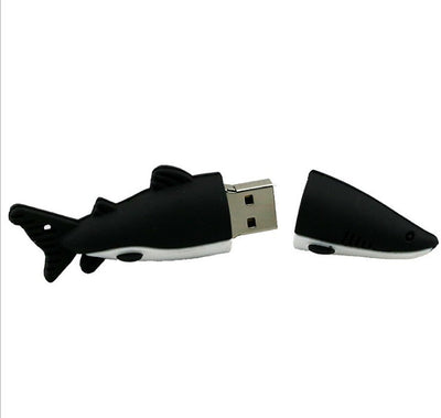 Chiavetta USB a forma di squalo cartoon, guscio in PVC, coperchio staccabile, design marino.