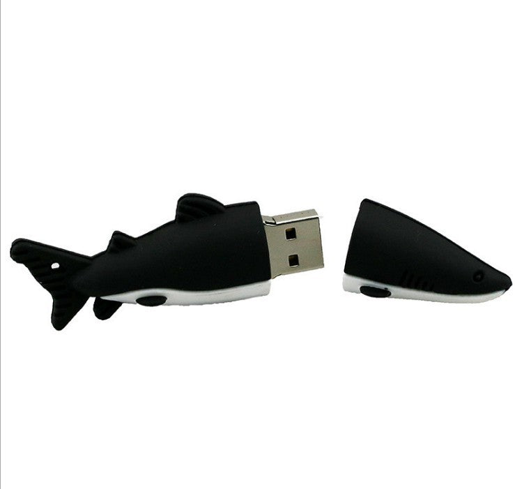 Chiavetta USB a forma di squalo cartoon, guscio in PVC, coperchio staccabile, design marino.