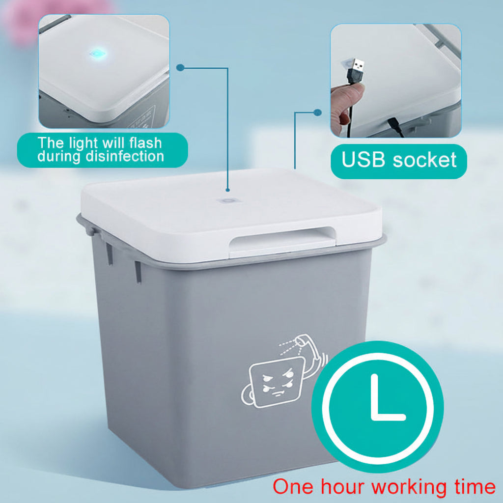 Sterilizzatore UV USB 4L grigio in ABS; 28x26x22 cm; sterilizza mascherine, telefoni, portafogli, occhiali; 1 ora.