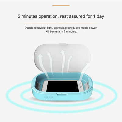 Sterilizzatore UV 5V per telefoni e gioielli con aromaterapia; disinfezione rapida, spegnimento se si apre il coperchio.