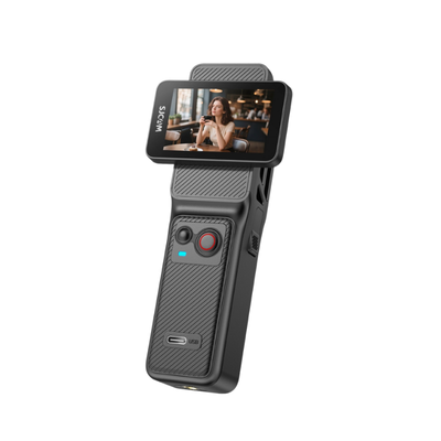 C400 4K action camera portatile con display e impugnatura nera per sport all’aperto