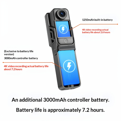 C400 4K action camera portatile per sport all'aperto con due batterie 1250mAh e 3000mAh registra 4K fino a 7,2 ore