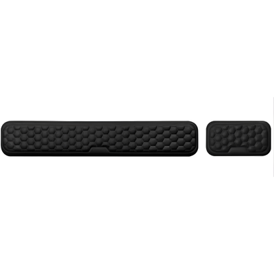 Set poggiapolsi tastiera e mouse in ecopelle nera con memory foam, due pezzi, superficie esagonale testurizzata.