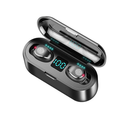 Auricolari Bluetooth sportivi impermeabili con custodia di ricarica, display LED e bassi profondi