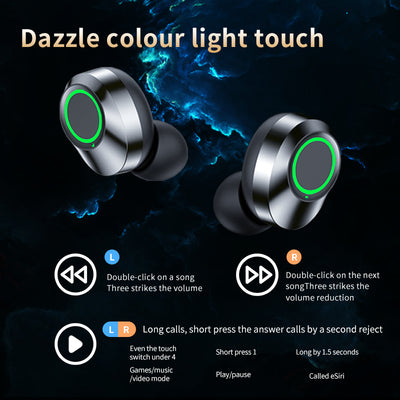 YD03 cuffie Bluetooth TWS con grande schermo digitale, luci LED respiranti e anelli verdi
