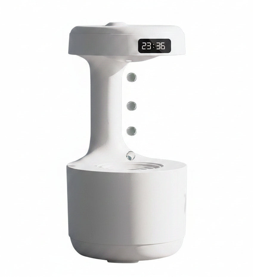 Humidificatore anti-gravità con orologio digitale e diffusore d'aroma, silenzioso per camera.