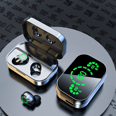 Auricolari wireless Bluetooth con custodia e display digitale grande, LED verde respirante e indicatore batteria