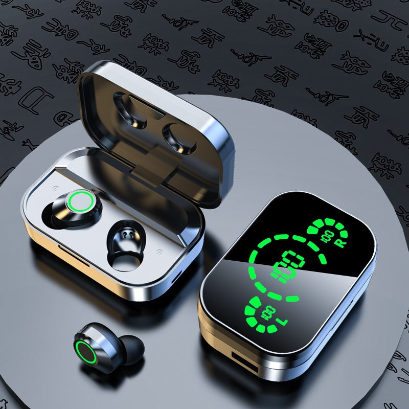 Auricolari wireless Bluetooth con custodia e display digitale grande, LED verde respirante e indicatore batteria