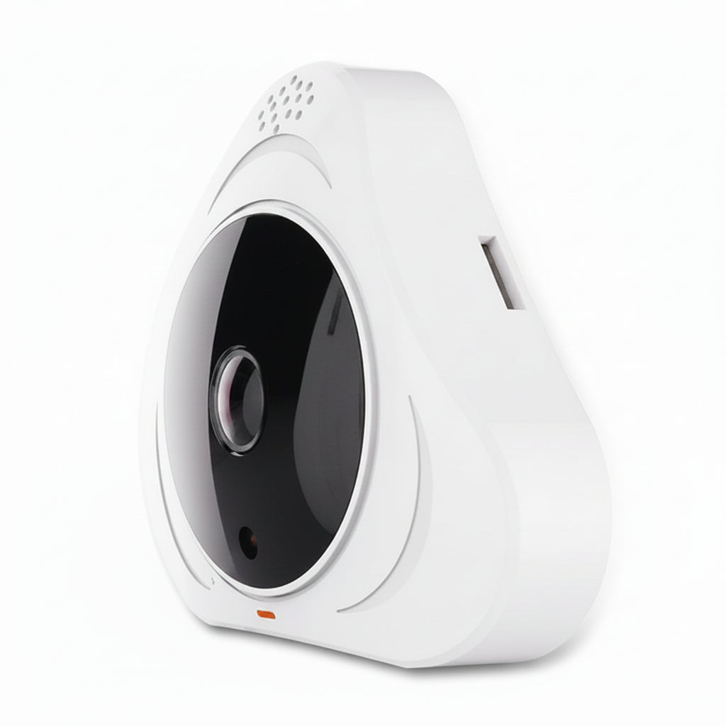 Telecamera di sicurezza smart per casa, panoramica 3D a forma di disco volante bianco