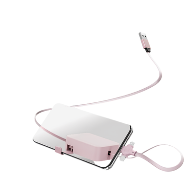 Cavo retrattile USB 4 in 1 a forma di Macaron rosa, supporto telefono e scatola di immagazzinaggio