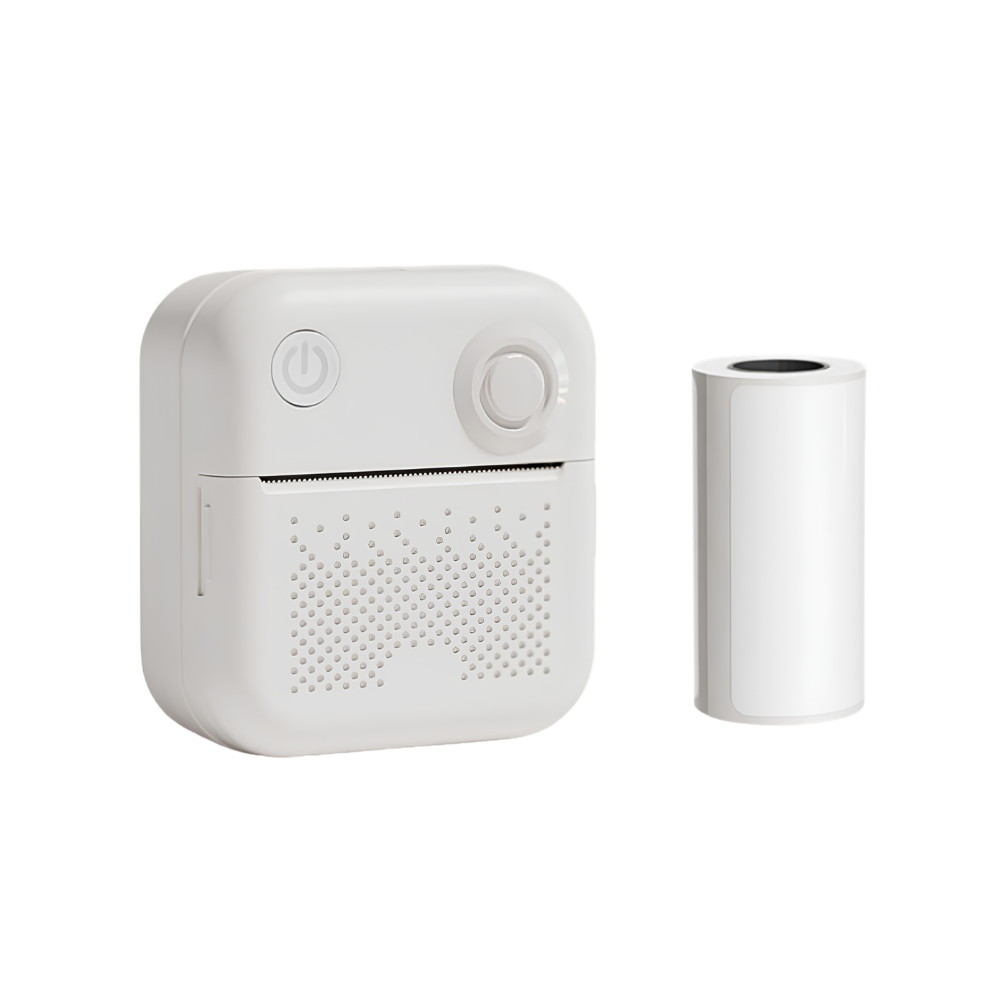 Stampante termica mini per etichette, portatile con Bluetooth, stampa bianco e nero 200dpi su carta 57x30mm.