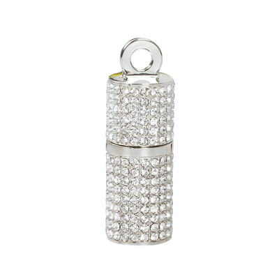 Chiavetta USB a cilindro cristallato in metallo con anello.