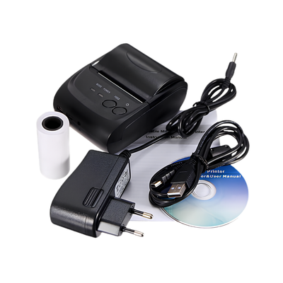 Stampante termica Bluetooth portatile con rotolo carta termica, alimentatore, cavo USB e CD manuale