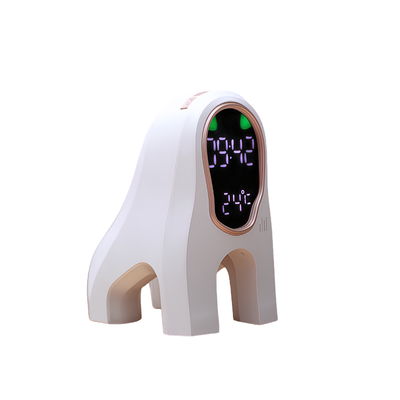 Orologio sveglia da tavolo in stile cartoon con display digitale, luce notturna, snooze e temperatura, ricaricabile.