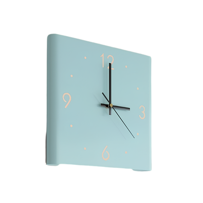 Orologio da parete quadrato azzurro in metallo con numeri chiari, design angolare creativo per soggiorno