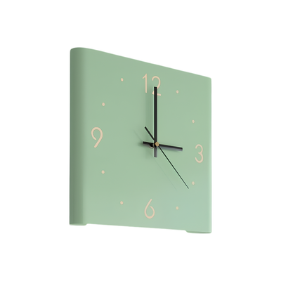 Orologio da parete verde menta, lancette nere, numeri 12 3 6 9, stile fashion per soggiorno.