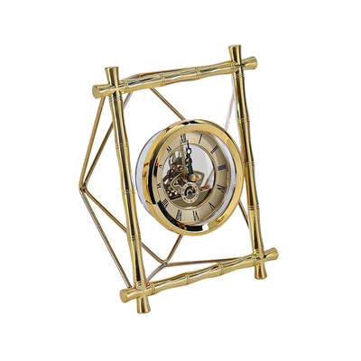 Orologio da tavolo dorato con cornice a forma di bambù, movimento quarzo, numeri romani, ornamento per soggiorno
