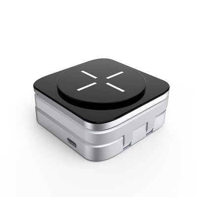 Stazione di ricarica wireless pieghevole 3-in-1 magnetica: per smartphone, auricolari e orologi, argento.
