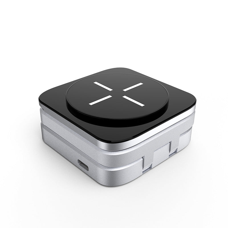 Stazione di ricarica wireless pieghevole 3-in-1 magnetica: per smartphone, auricolari e orologi, argento.