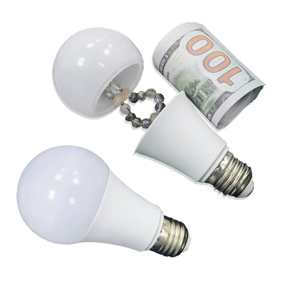 Lampadina portasoldi in plastica, contenitore nascosto per denaro, peso 30 g, confezione 6x6x11,4 cm.