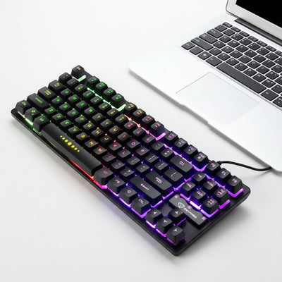 Tastiera meccanica da gaming RGB con 87 tasti, retroilluminazione a sette colori, USB cablata, abbinata a laptop