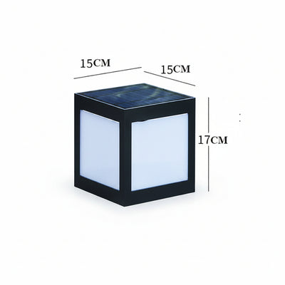 Luce solare da giardino a cubo, cornice nera, 15x15x17 cm, LED 5W, impermeabile, uso esterno