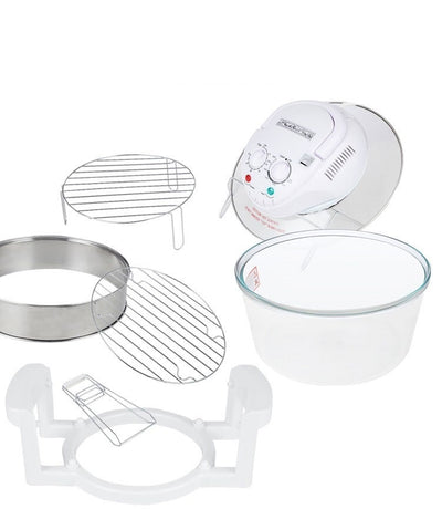 Forno ad aria con vetro, capacità 12L/17L, 3in1/4in1/8in1, accessori: griglie metalliche, anello in metallo, ciotola in vetro.