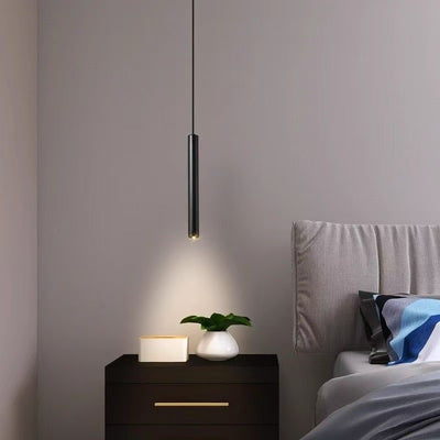 Pendente lineare cilindrico a LED, sospeso, stile moderno minimalista, illuminazione camera da letto con comodino.