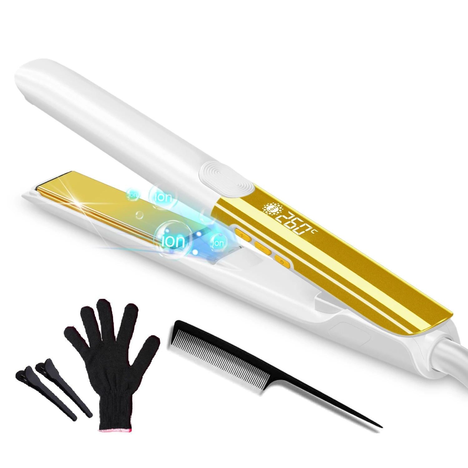 Piastra Capelli Accessori Inclusi Colore Bianco Oro Temperatura Massima 260°