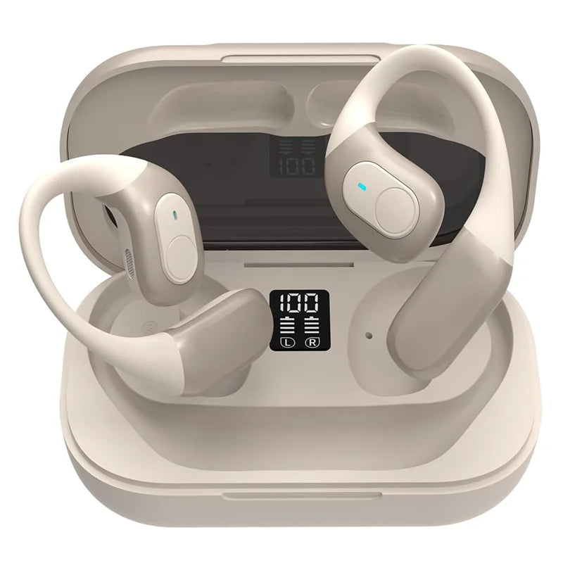 Auricolari Bluetooth Cuffie Musica Audio Custodia Display LED Colori Nero Beige Ricarica 1h Distanza Funzionamento 15m Dispositivi Elettronici - POWER SMARTECH