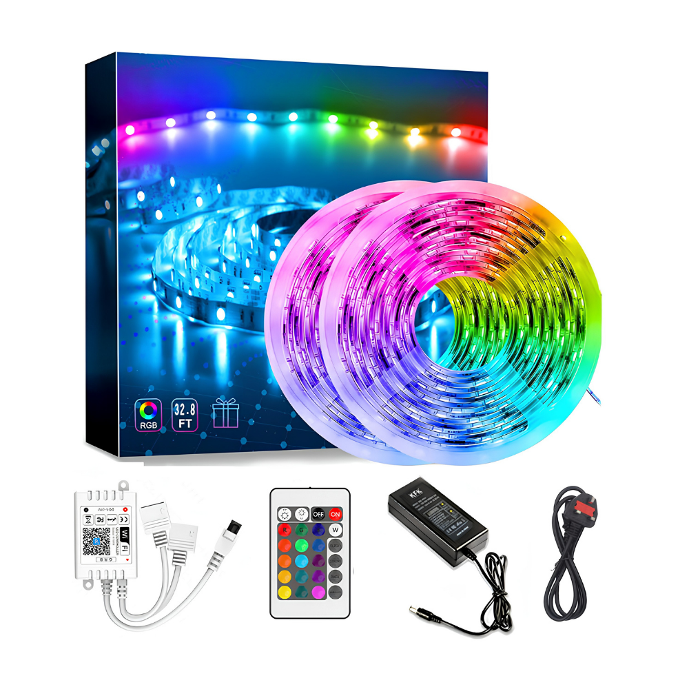 Striscia LED RGB 12V 5050, 30 LED/m, set WIFI intelligente con telecomando e alimentatore.