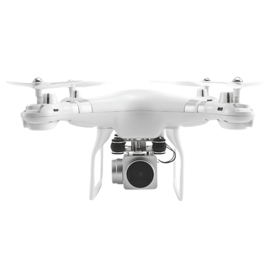 Drone quadricottero bianco per fotografia aerea HD con camera montata sotto, telaio in lega leggera