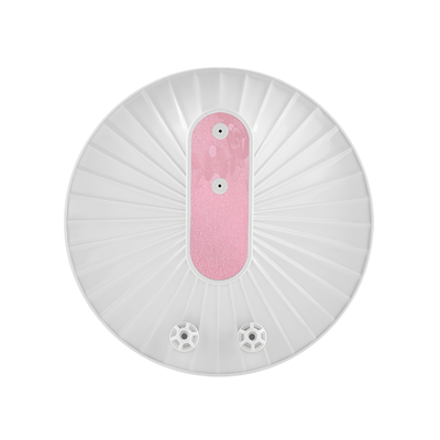 Base circolare portatile per lavaggio di frutta e verdura con alimentazione USB, pannello centrale rosa.